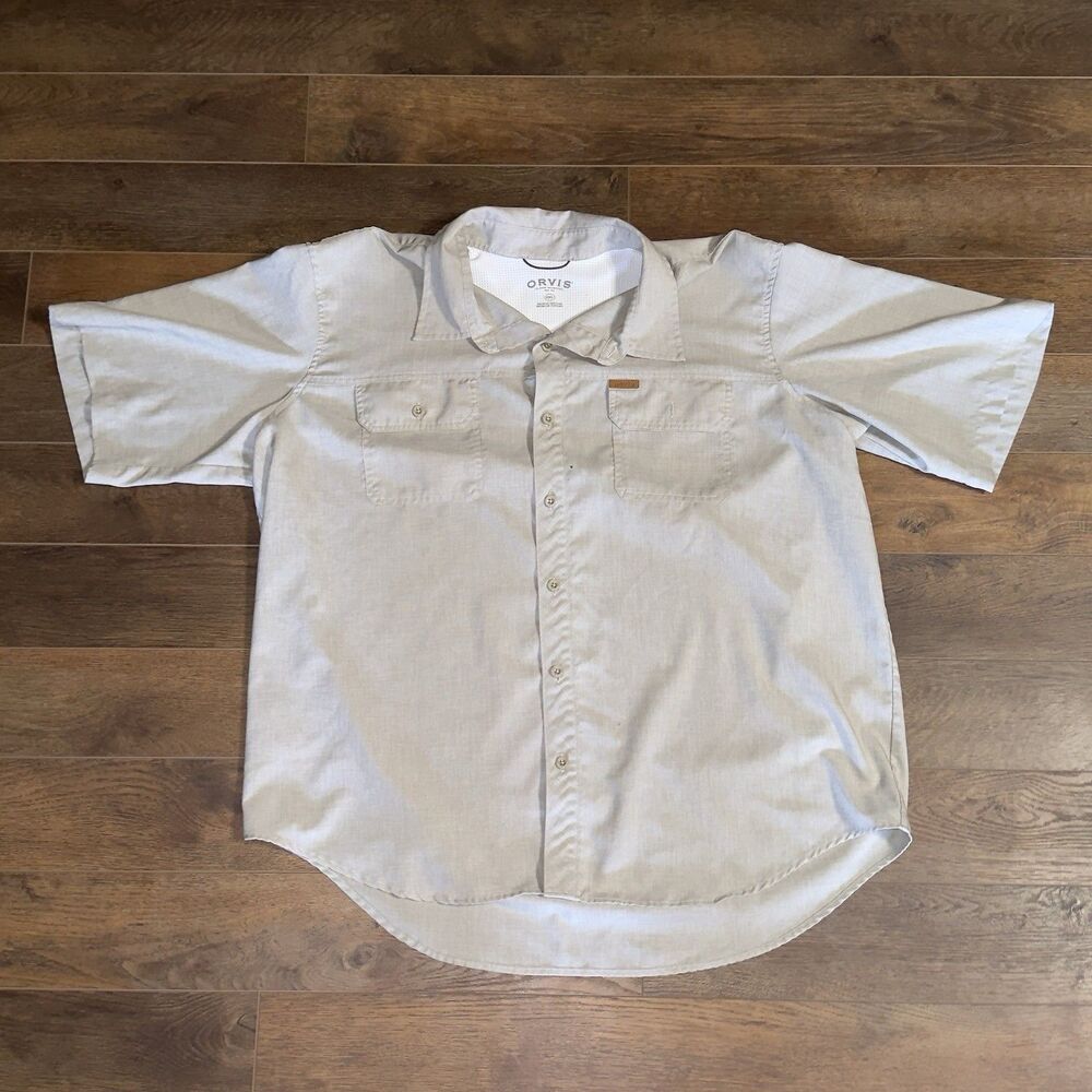 Orvis Classic Outdoor Work Sport Button-Up Polyester Men’s Beige Shirt Size XXL